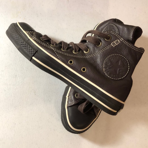 Converse Shoes - Brown Leather Hi-top Converse